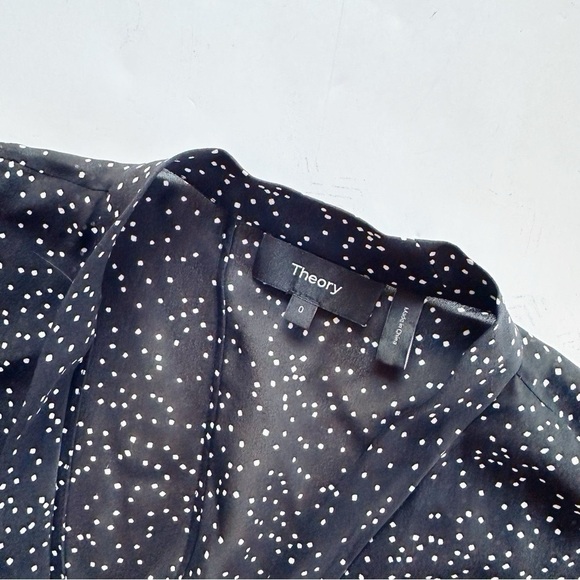 NEW Theory Tie Neck Drape Silk Dress Midi Multi Speckle Black - Picture 9 of 10